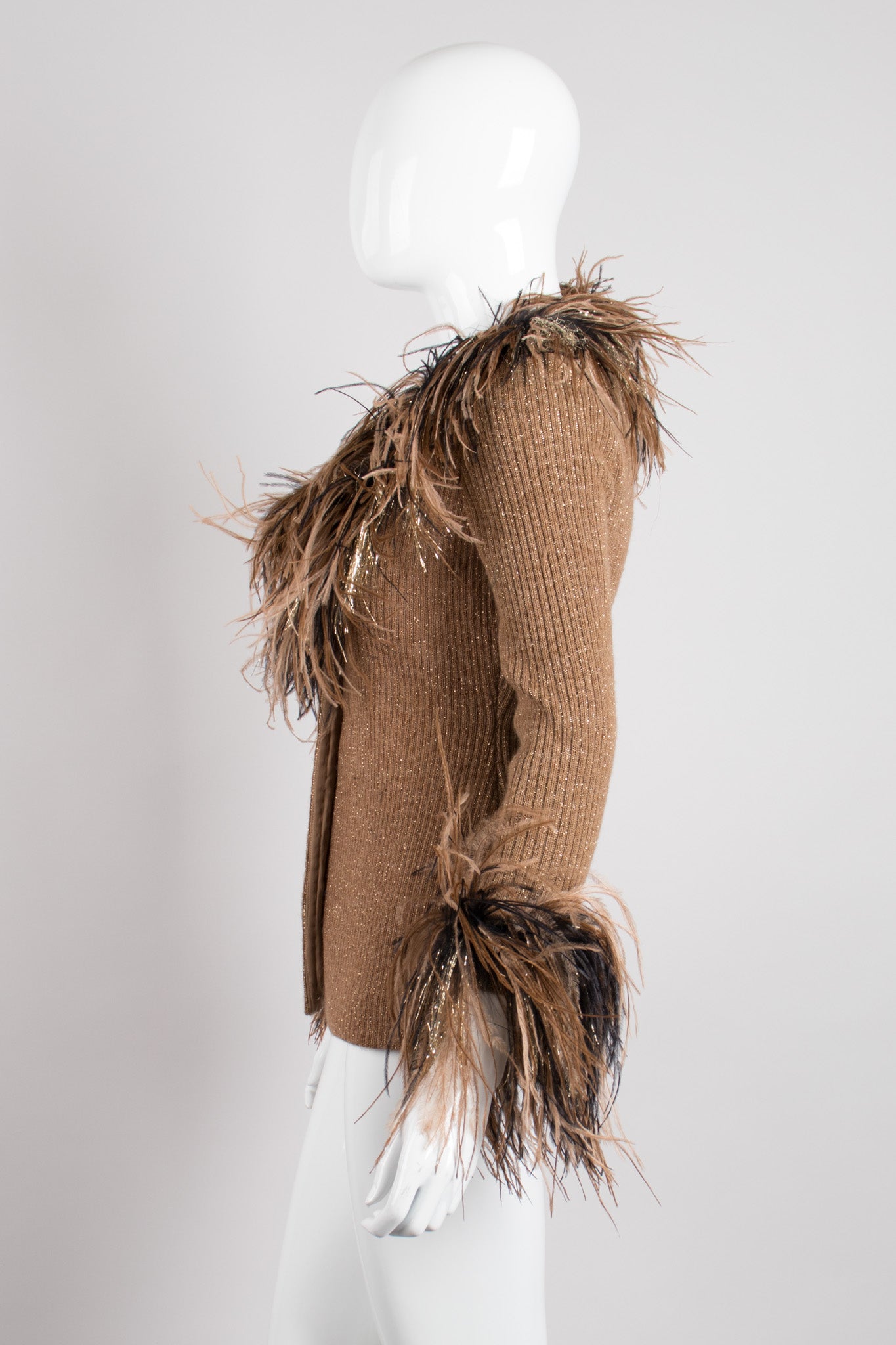 Bill Blass 90s Lion Mane Ostrich Feather Knit Jacket Clueless