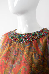 Adele Simpson Jeweled Paisley Silk Chiffon Shift Dress