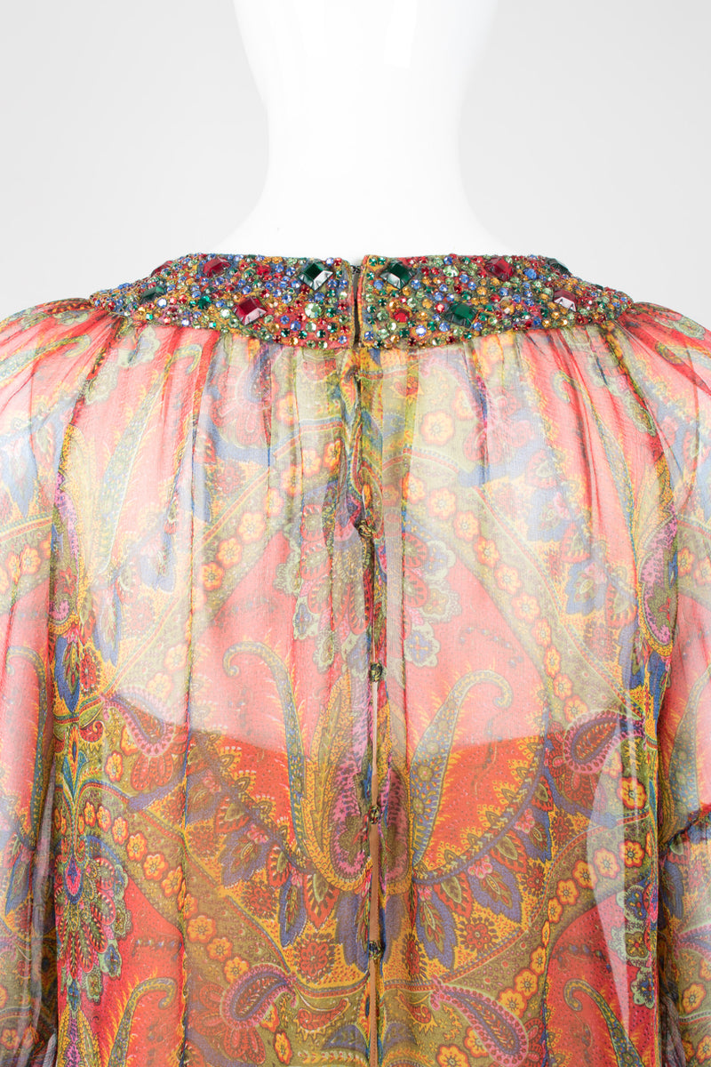 Adele Simpson Jeweled Paisley Silk Chiffon Shift Dress