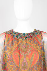 Adele Simpson Jeweled Paisley Silk Chiffon Shift Dress