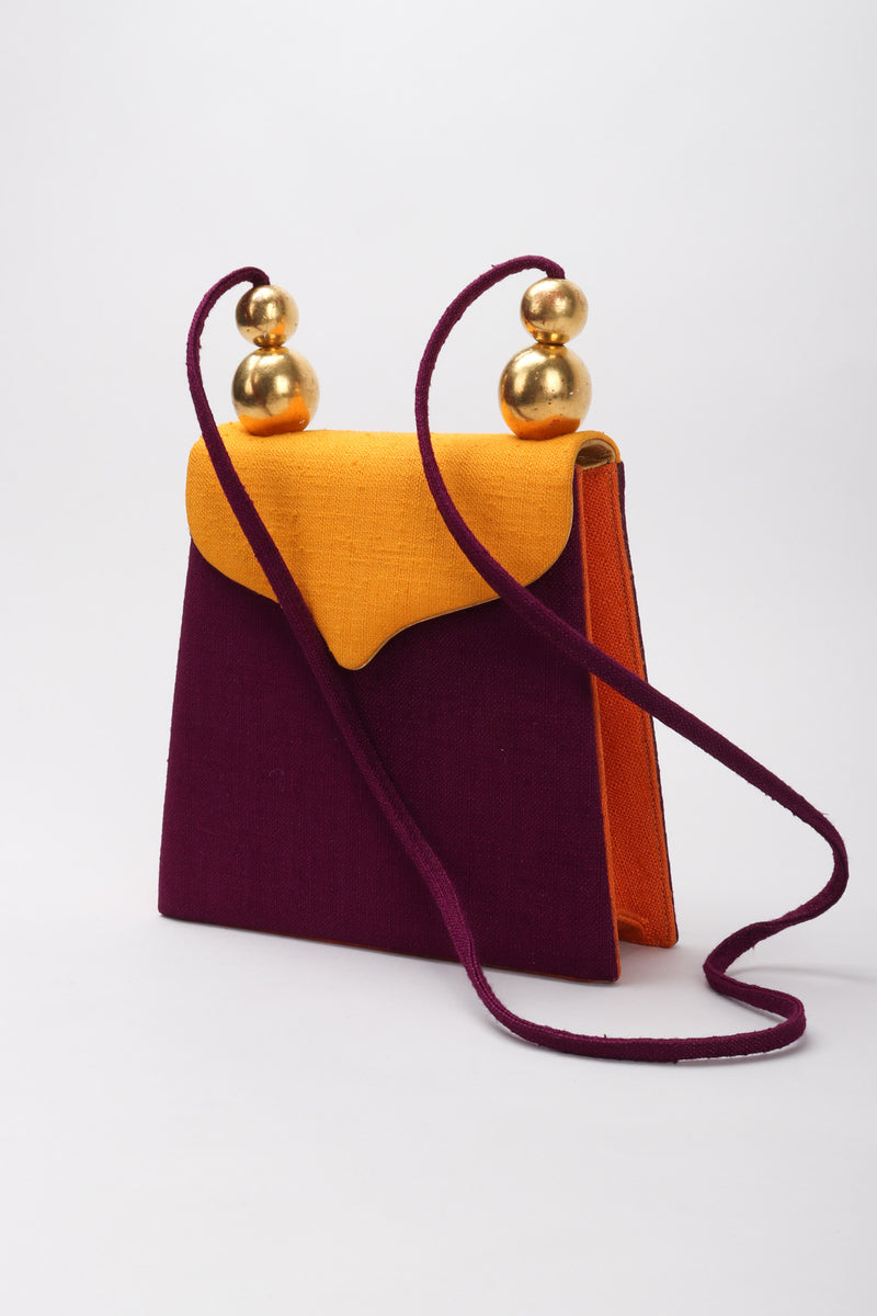 Recess Los Angeles Vintage Paloma Picasso Rare Purple Orange Color Block Hard Side Fabric Purse