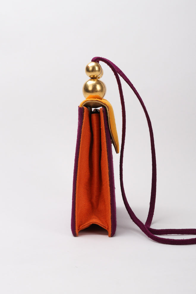 Recess Los Angeles Vintage Paloma Picasso Rare Purple Orange Color Block Hard Side Fabric Purse