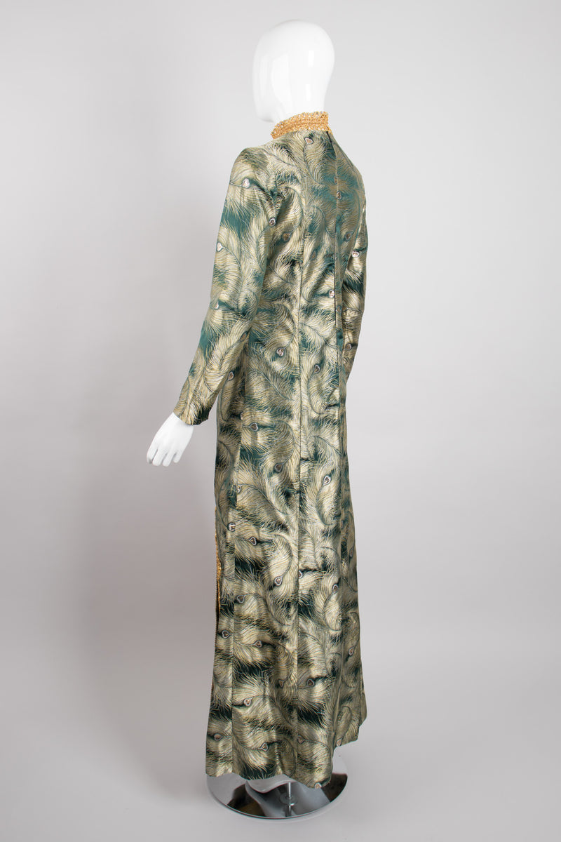 Fashioned by Mildred of Covina Emerald Gold Metallic Brocade Peacock Dress