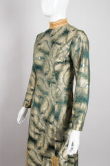 Fashioned by Mildred of Covina Emerald Gold Metallic Brocade Peacock Dress