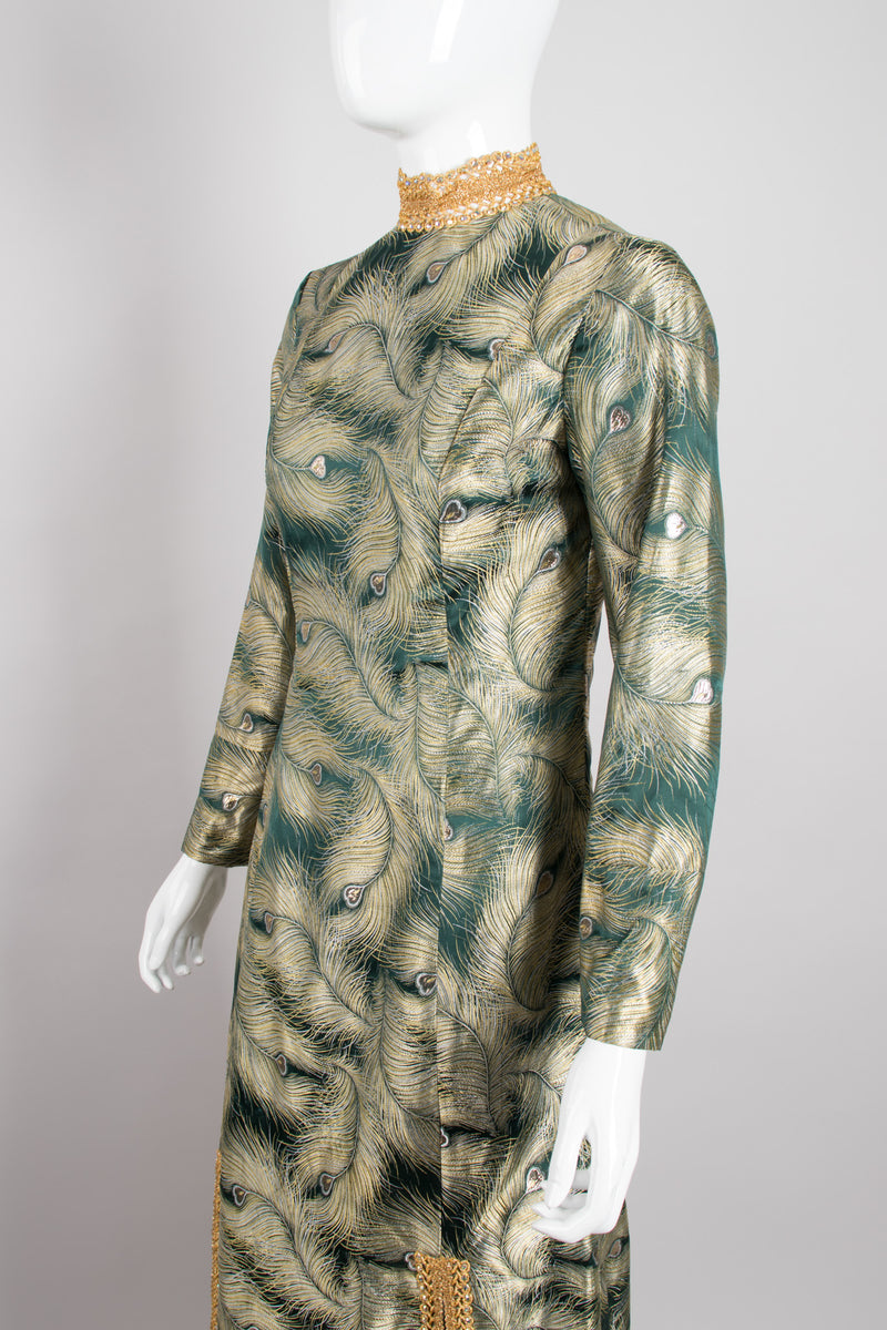 Fashioned by Mildred of Covina Emerald Gold Metallic Brocade Peacock Dress Recess Fashioned by Mildred of Covina Emerald Gold Metallic Brocade Peacock Dress Recess