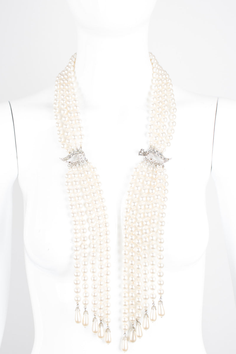 Vintage Waterfall Pearl Neckerchief Necklace Lariat Bolo Tie