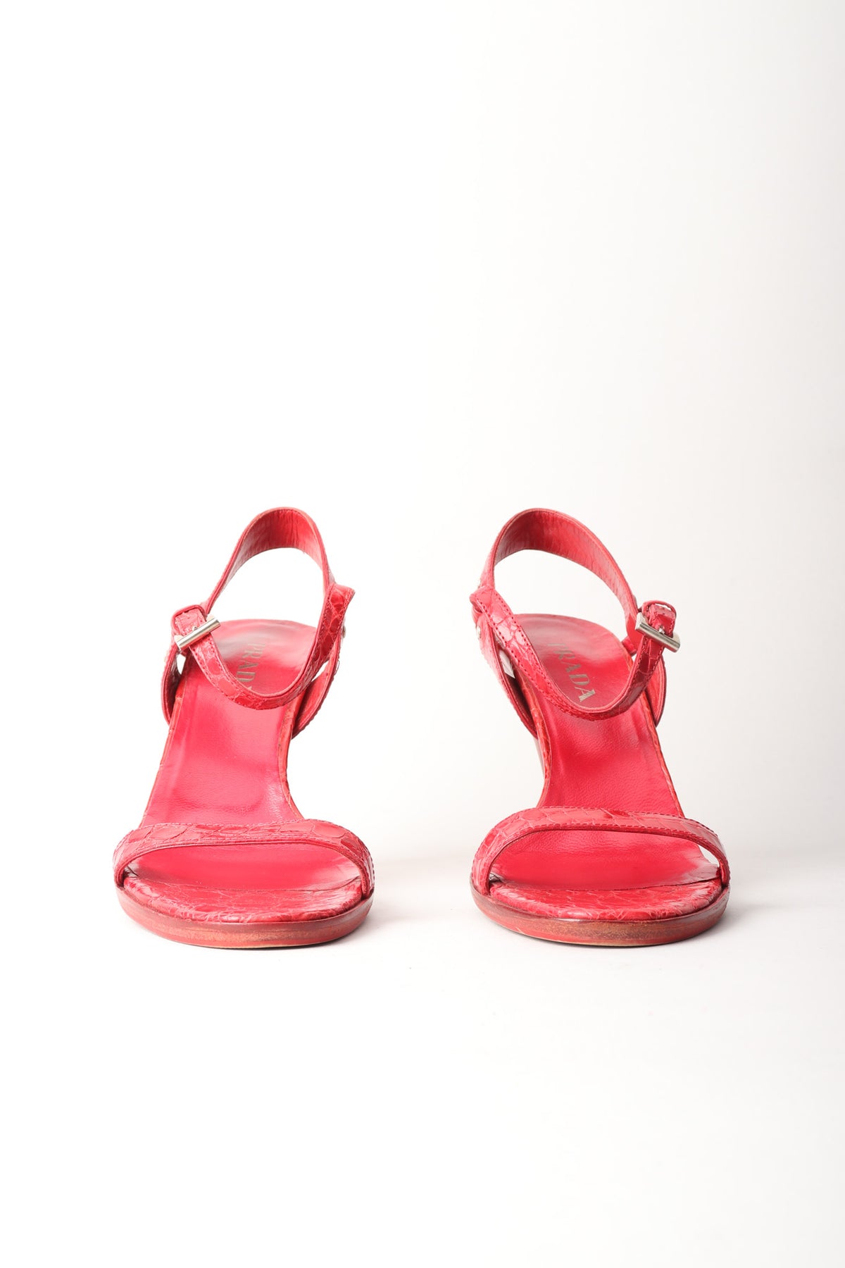 PRADA レッド ミュール 靴 PRADA 未使用 プラダ スエードレザー ビジュー ハイヒール