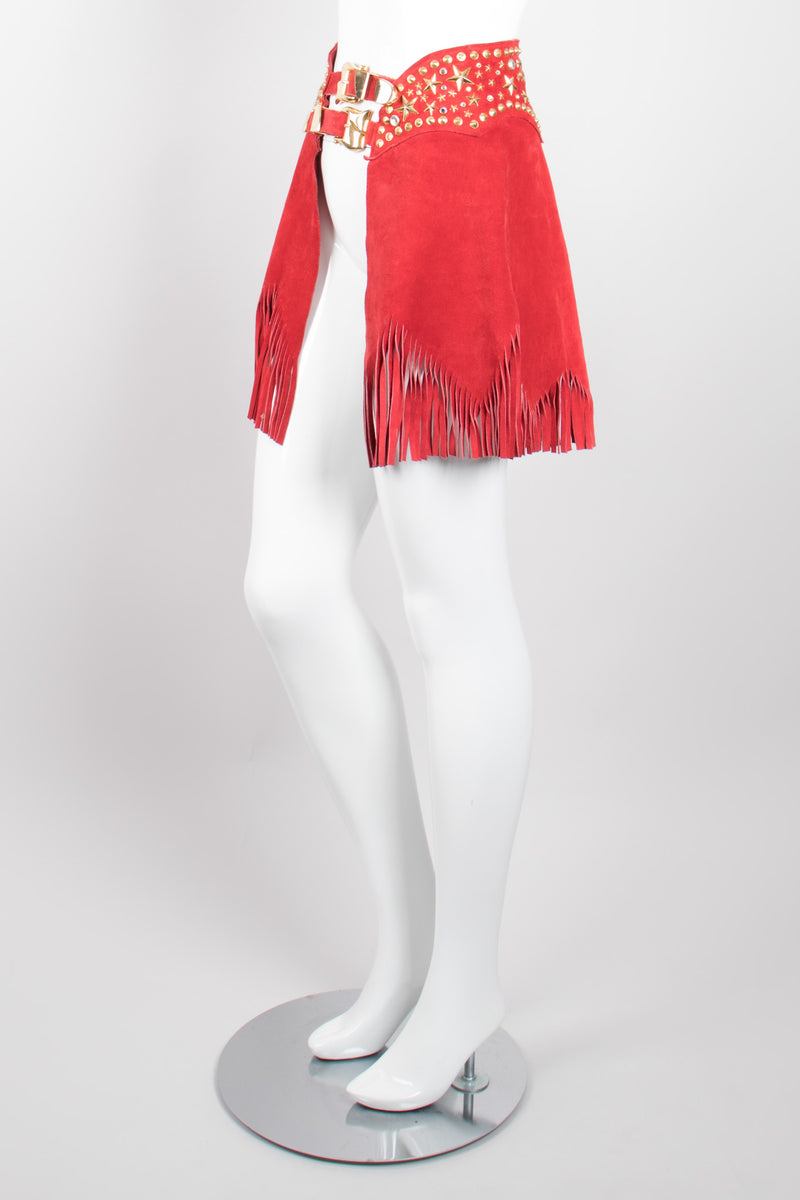 K.Baumann Wonde Woman Embellished Studded Suede Fringe Overskirt Belt
