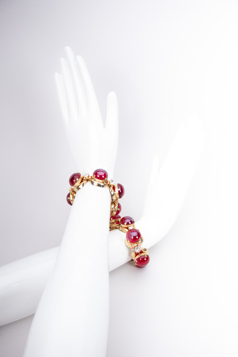 Vintage 60s Maraschino Cherry Polished Glass Stone Bracelet