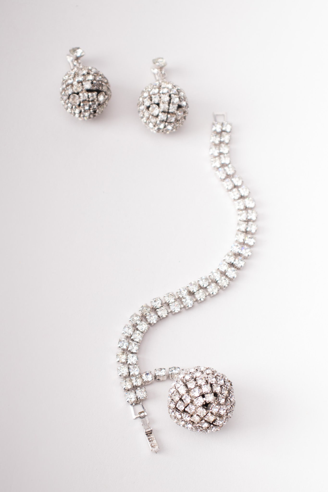 Kramer of New York Vintage Crystal Rhinestone Disco Ball Earrings & Bracelet Set