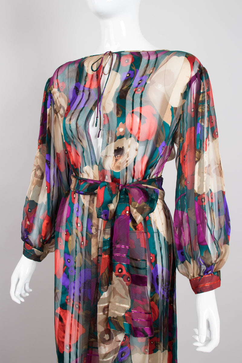 pattern dress silk chiffon Secret Garden Print Silk Chiffon Dress ivory/multicolor