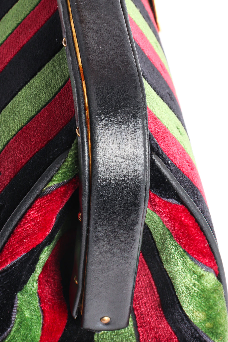 Vintage Roberta di Camerino Velvet Striped Buckle Oversized Bag leather scratches at Recess LA