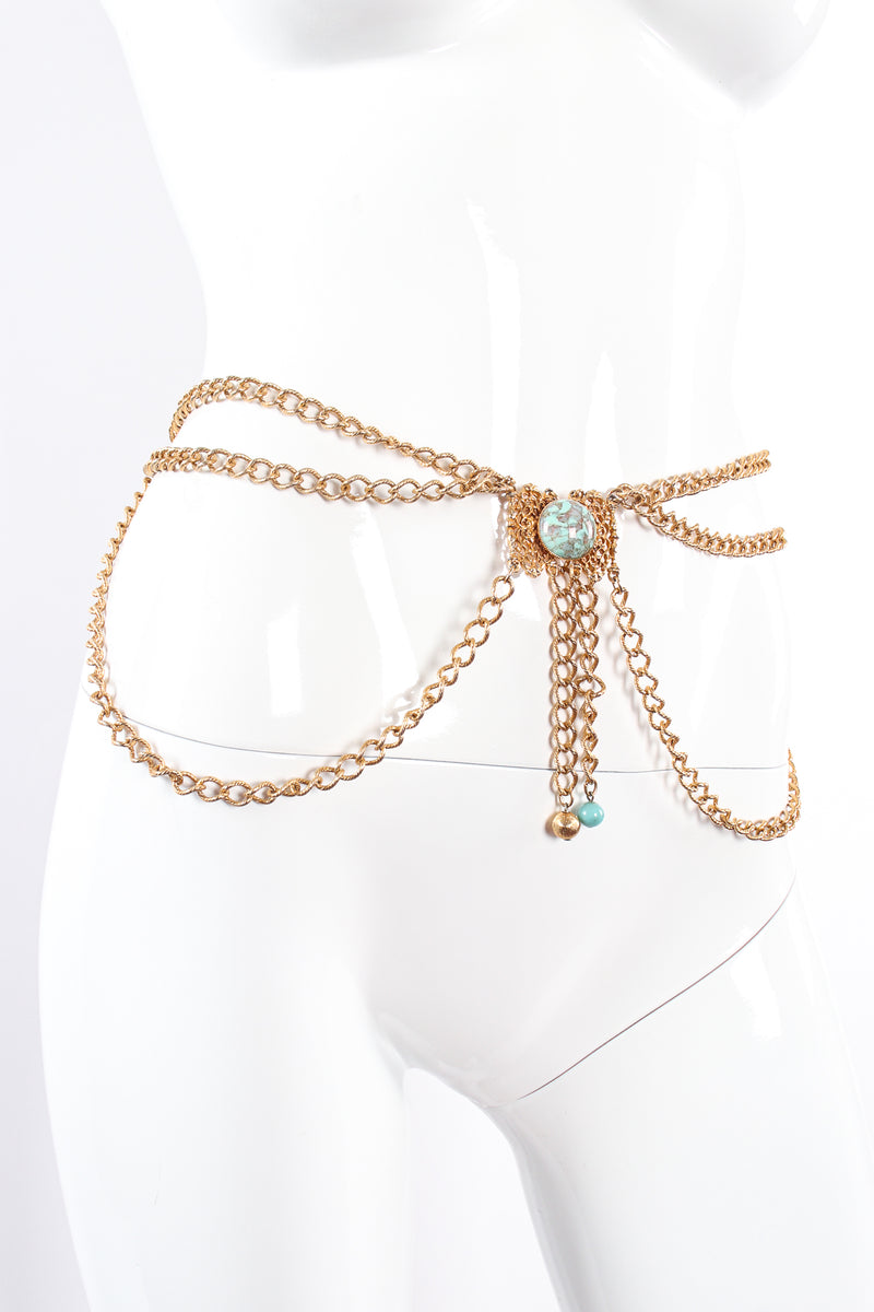 Vintage Turquoise Filigree Draped Chain Harness on Mannequin as belt at Recess Los Angeles