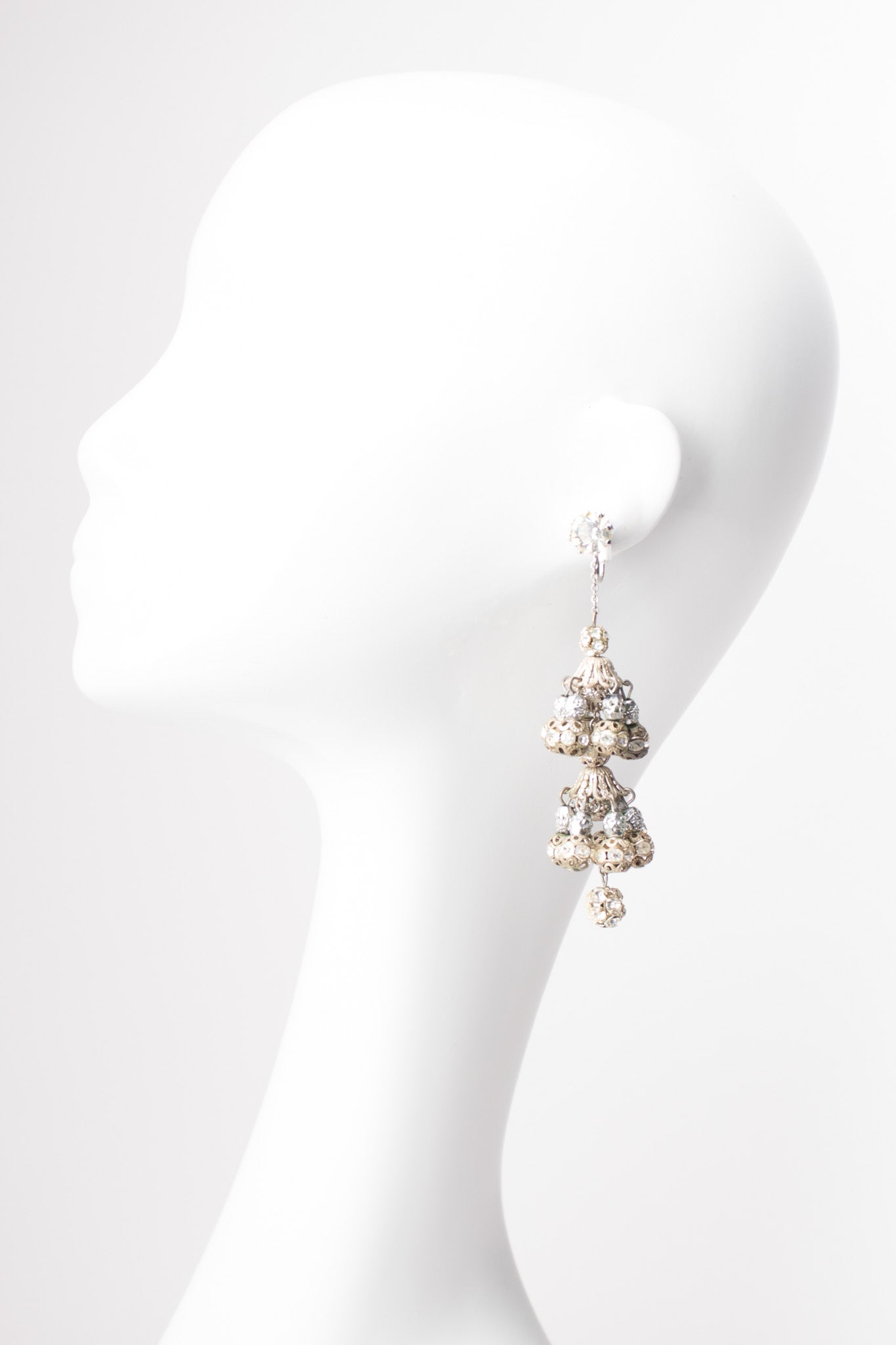 Vintage Filigree Bead Crystal Silver Chandelier Earrings