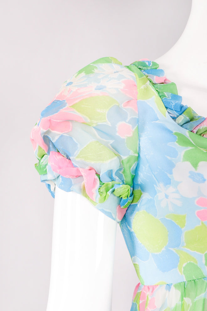 Recess Los Angeles Vintage Neon Blue Floral Chiffon Wide Leg Jumpsuit