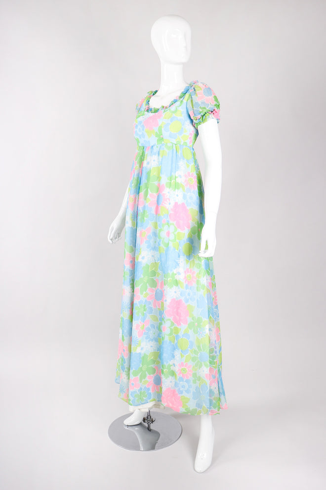 Recess Los Angeles Vintage Neon Blue Floral Chiffon Wide Leg Jumpsuit