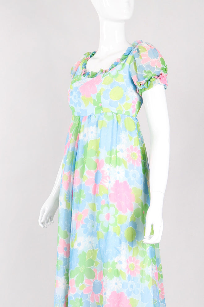 Recess Los Angeles Vintage Neon Blue Floral Chiffon Wide Leg Jumpsuit