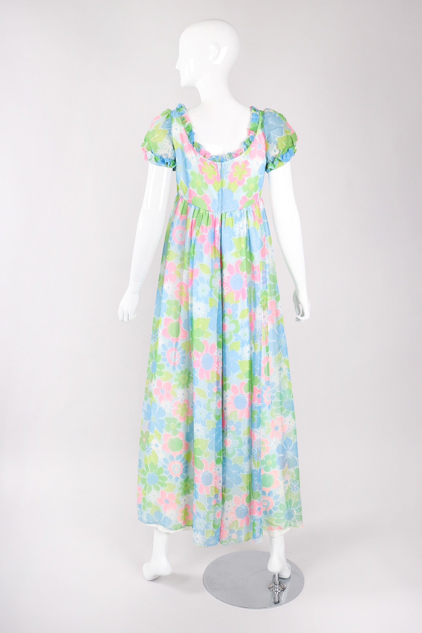 Recess Los Angeles Vintage Neon Blue Floral Chiffon Wide Leg Jumpsuit