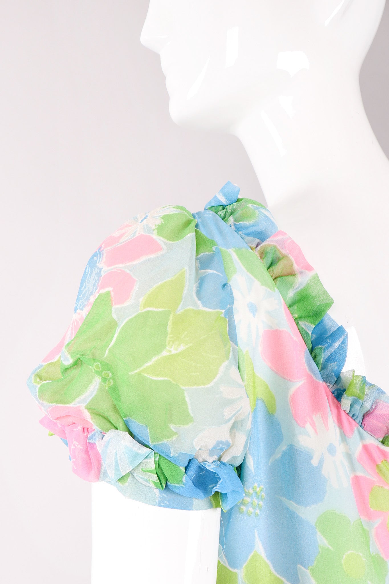 Recess Los Angeles Vintage Neon Blue Floral Chiffon Wide Leg Jumpsuit
