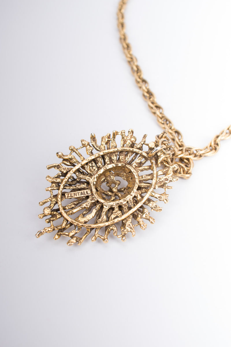 Zentall Vintage Brutalist Sunburst Pendant Necklace