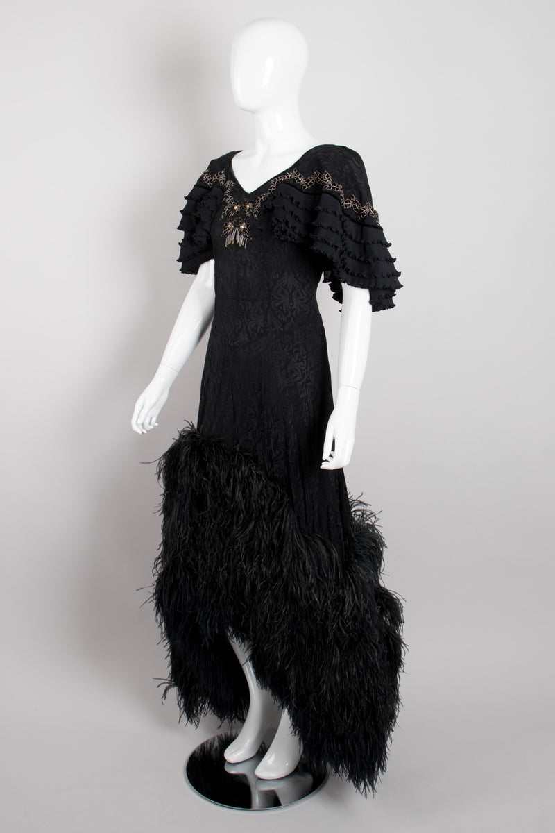 Vintage Feather Trim Waterfall Flamenco Dance Dress