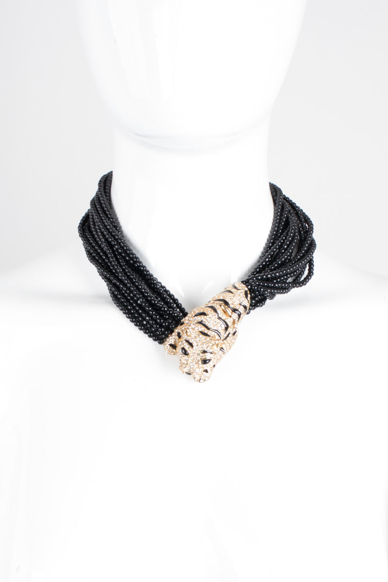 Ciner Beaded Crouching Tiger Collar Choker Necklace