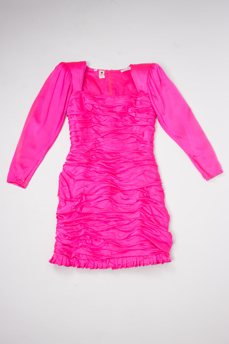 Emanuel Ungaro Parallèle Florescent Hot Pink Gathered Mini Dress