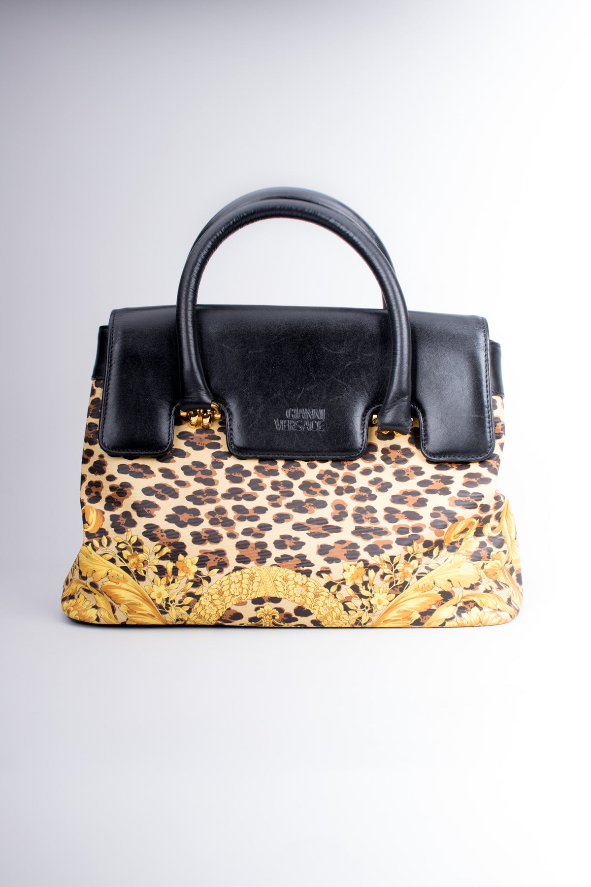 Gianni Versace Baroque Wild Flower Leopard Print Leather PVC