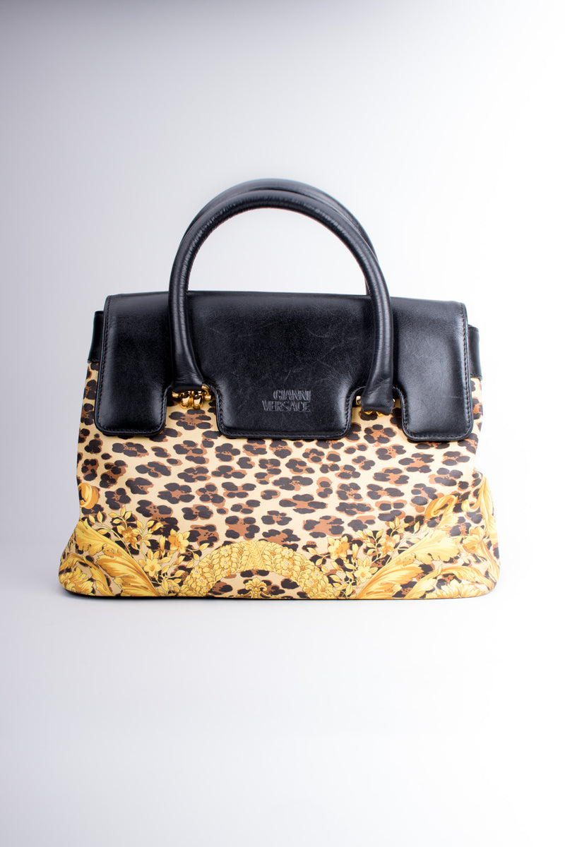 Gianni Versace Baroque Wild Flower Leopard Print Leather PVC Doctor Birkin Bag