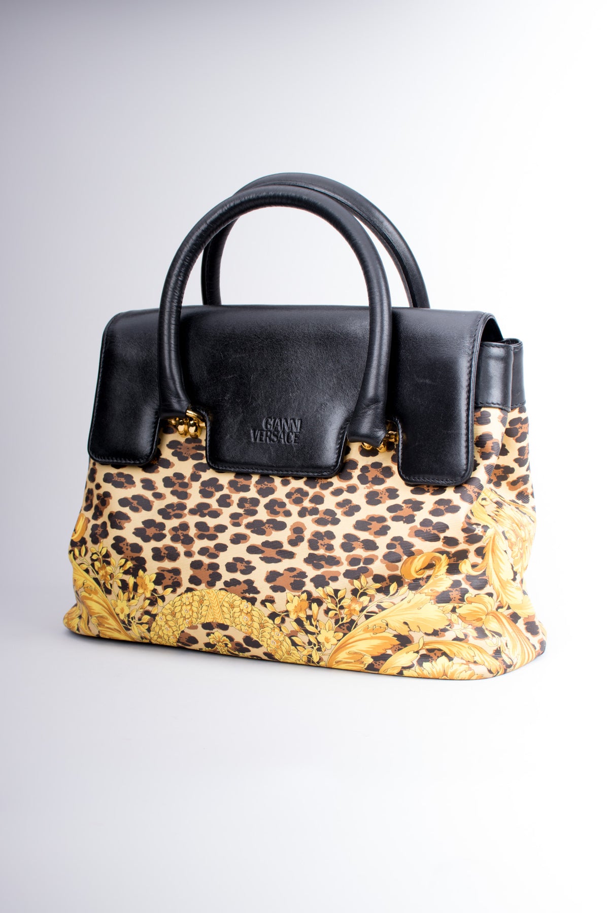 Gianni Versace Baroque Wild Flower Leopard Print Leather PVC