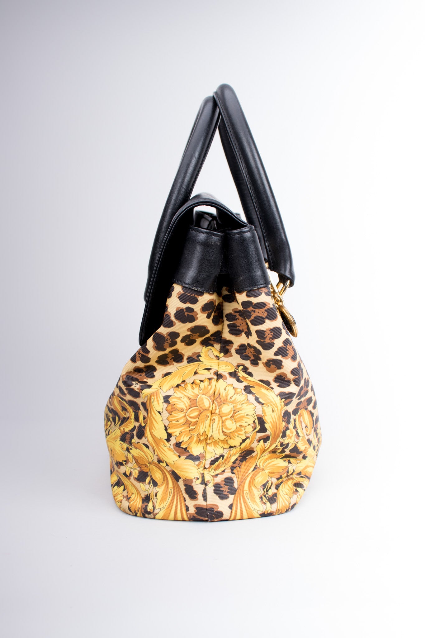 Gianni Versace Baroque Wild Flower Leopard Print Leather PVC Doctor Bag