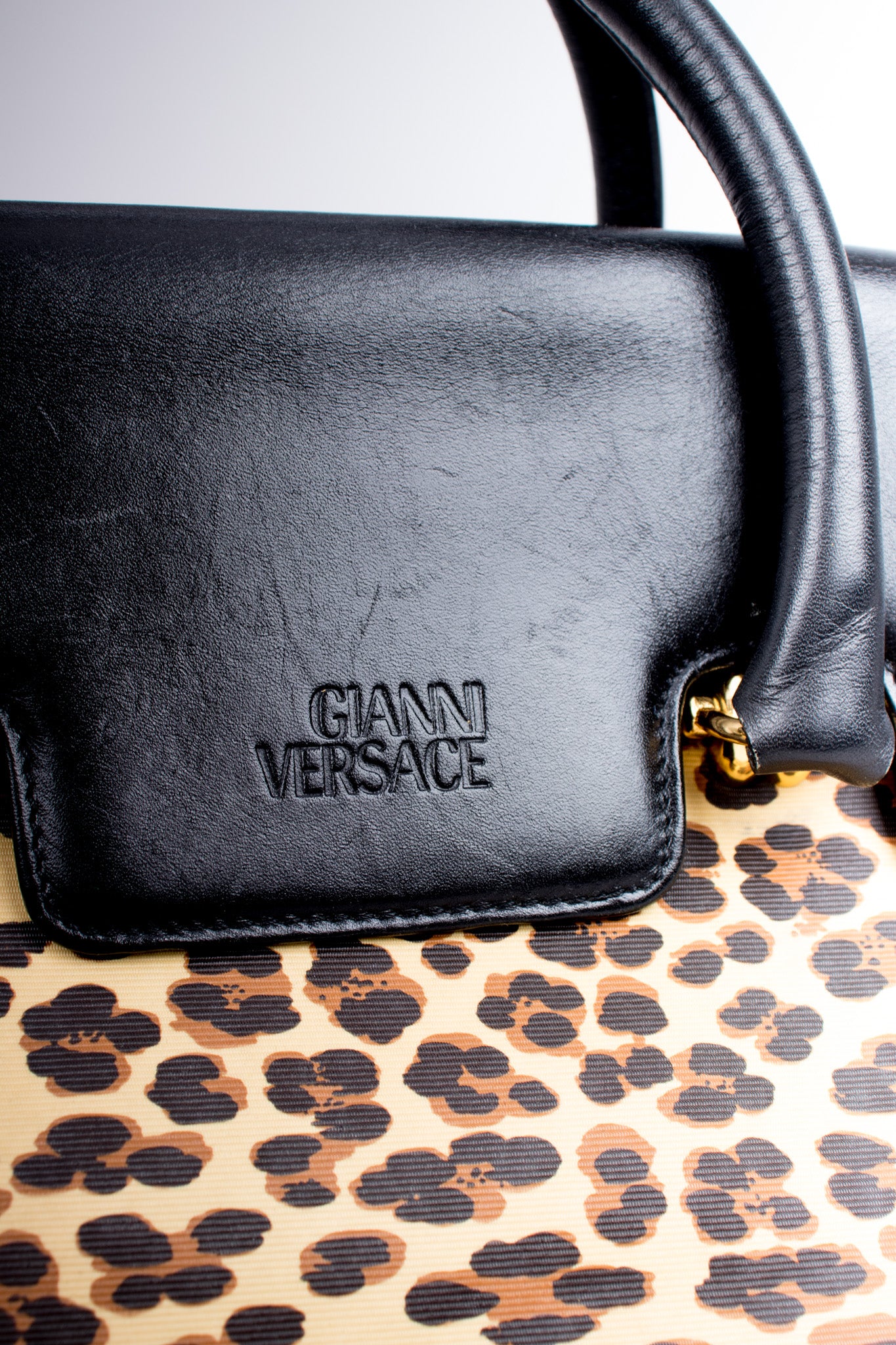 Gianni Versace Baroque Wild Flower Leopard Print Leather PVC Doctor Birkin Bag