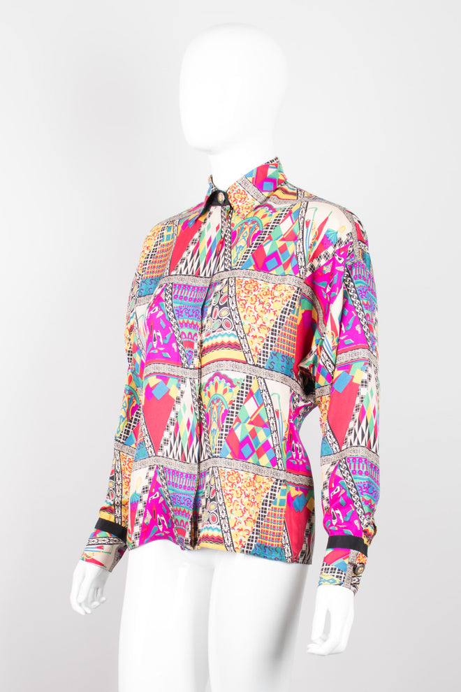 Gianni Versace Mixed Print Silk Shirt