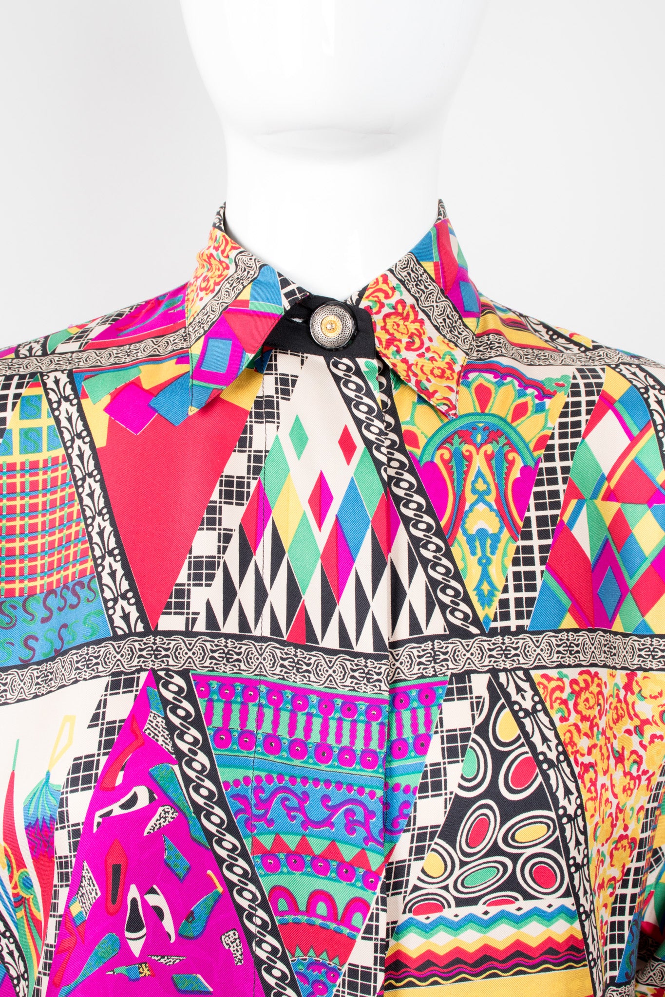 Gianni Versace Mixed Print Silk Shirt