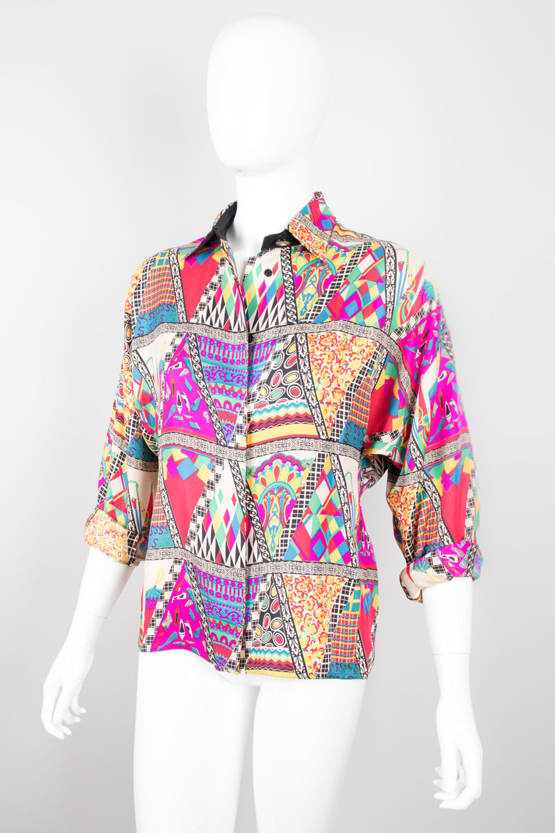 URGENT COLOUR RUN / DYE TRANSFER ON MULTI-COLOURED SILK SHIRT HELP! Mum has  left my beautiful vintage Versace patterned silk shirt soaking in water and  the red dye has bled into