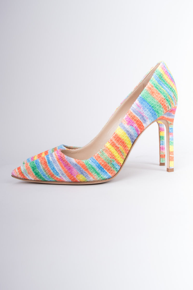 Manolo Blahnik Textured Fabric Watercolor Stripe Heels