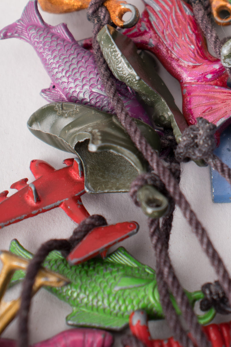 Miniature Vintage Metal Toy Rainbow Waterfall Bib Necklace