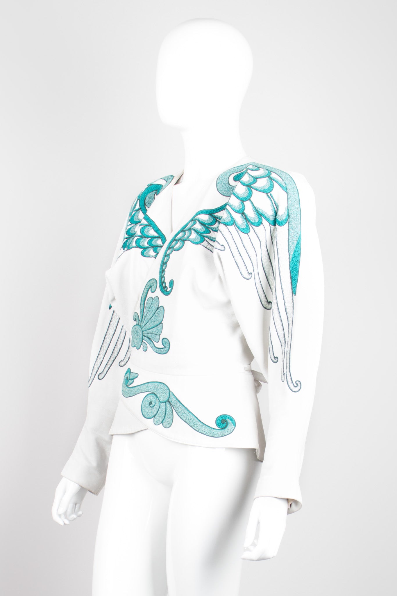 Jean Claude Jitrois Leather Wrap Embroidered Wing Jacket