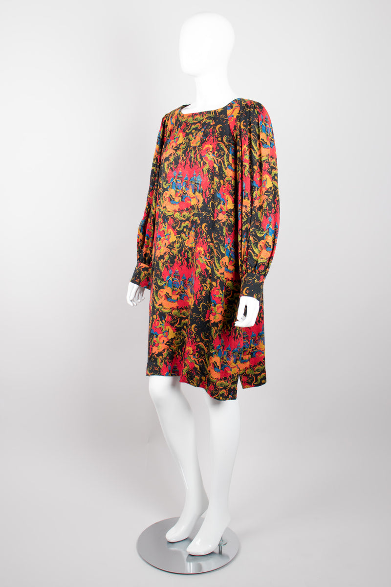 Yves Saint Laurent YSL Silk Mongolian Print Dress