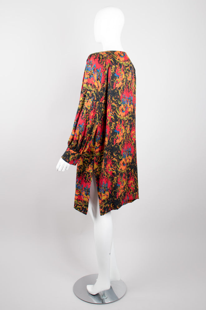 Yves Saint Laurent YSL Silk Mongolian Print Dress